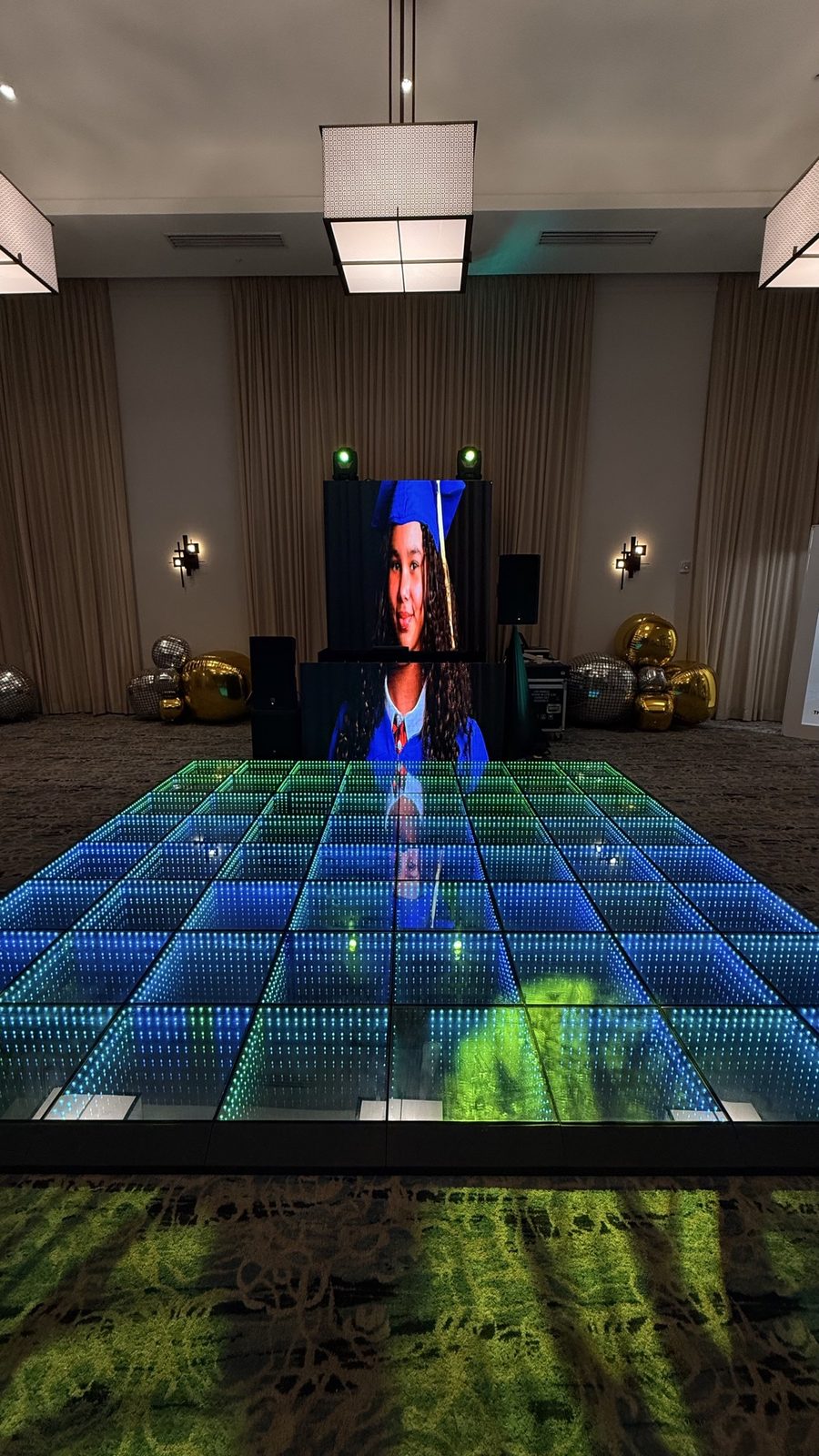 Illuminated LED dance floor with custom video display