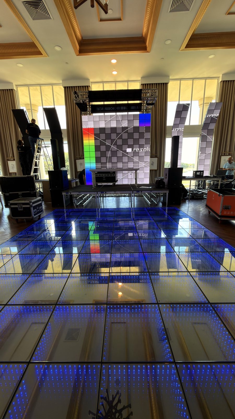 LED video wall and dance floor installation in progress