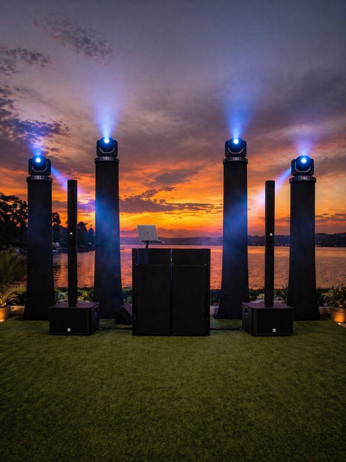 Sunset outdoor DJ production by the water