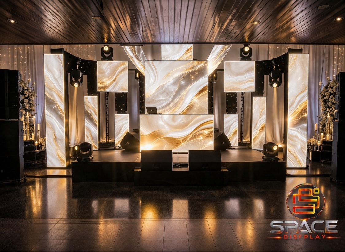 White and gold LED panel stage design